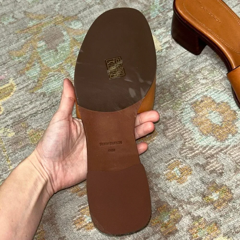Tory Burch Ines Block-Heel Mules in Elba Camel sz 9.5